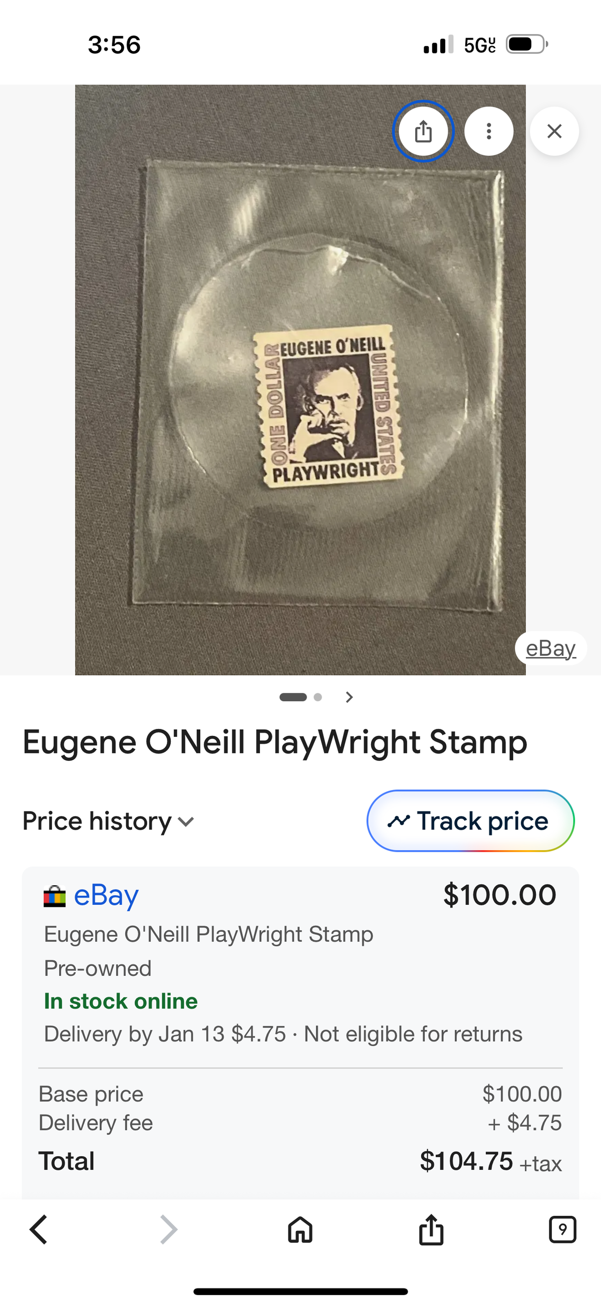 Vintage stamp glitter matchbox magnet:1967  Eugene O'Neill stamps