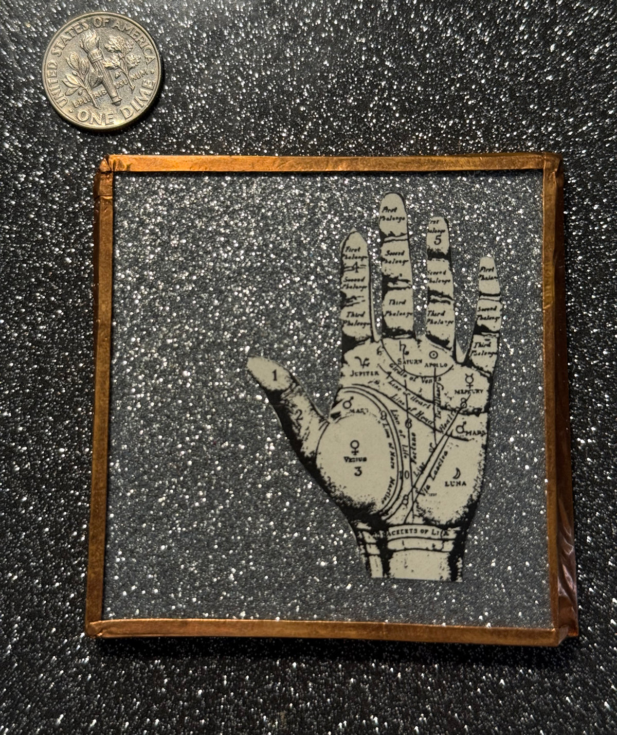 Silver glitter palmreader magical.hand made mirror