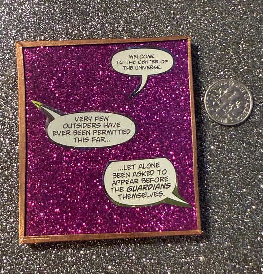 Purple glitter "center of the universe" handmade magnet