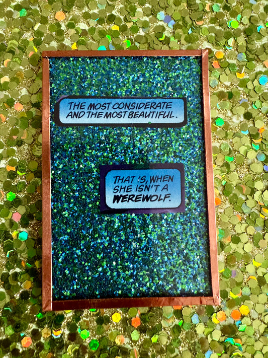 Seafoam blue green glitter Werewolf handmade magnet