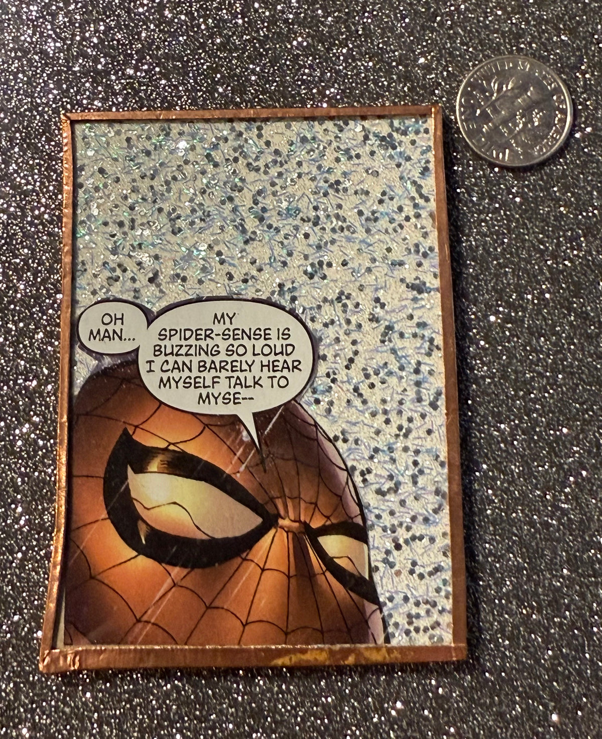 Confetti glitter Spiderman handmade magnet
